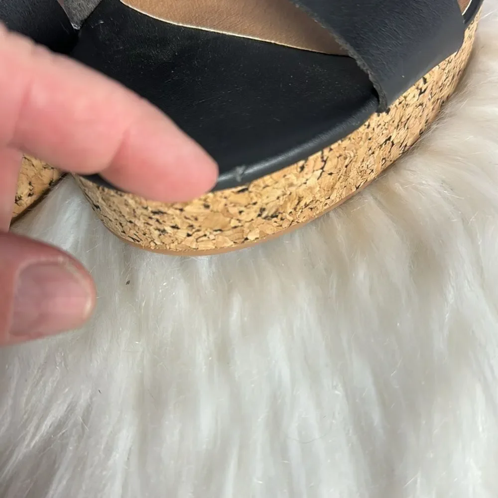 Lane Bryant NWT Dream Cloud Black‎ Faux Leather Cork Platform Heels Sz 10 WIDE